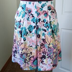 Downeast Basics Floral A-line Skirt L pockets lined hidden zipper retro pastel